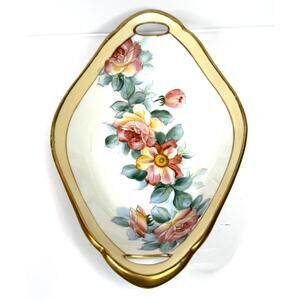 Handpainted Nippon China Textured Floral Gold Rimmed Bowl Dish Handles 8.75"